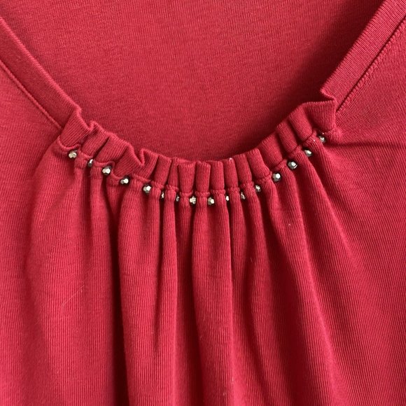COPY - Talbots Knit Top Large Red Pleated Gathered Neckline Studs Beads Long Sl… - Picture 4 of 9